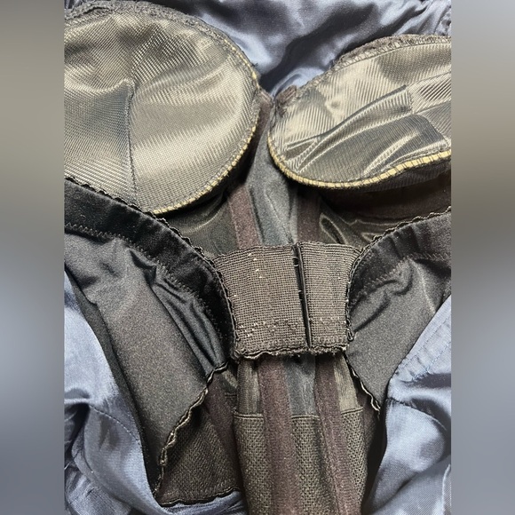 ABS EVENING BY ALLEN SCHWARTZ Strapless Faux Fur Gown Navy 4 - Picture 9 of 12